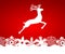 Reindeer on red background with snowflakes