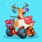 Reindeer Ride Electric Scooter Christmas Holiday Shopping Sale Banner Happy New Year