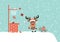 Reindeer On Roof With Sleigh Basketball Snow Turquoise