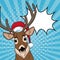 Reindeer with santa hat and bubble Christmas pop art