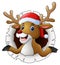 Reindeer in Santa hat tearing through the background