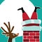 Reindeer sees Santa Claus stuck in the chimney