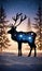 A Reindeer Silhouette With A Starry Backdrop And Glowing Christmas Light. Generative AI