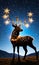 A Reindeer Silhouette With A Starry Backdrop And Glowing Christmas Light. Generative AI