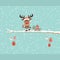 Reindeer With Sleigh On Branch Sky Turquoise Dots Border