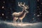 Reindeer in the winter forest. Christmas and New Year theme.