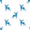 Reindeer XMAS watercolor Deer Stag eamless Pattern in Blue Color. Hand Painted Animal Moose background or wallpaper for