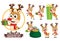 Reindeers character vector set. Reindeer characters in different gift giving pose and gestures isolated in white background.
