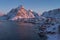 Reine fishing village in a beautiful morning sunrise, Lofoten island, Norway, Scandinavia