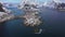 Reine Village and Mountains in Winter. Lofoten Islands, Norway. Aerial View