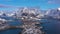 Reine Village and Mountains in Winter. Lofoten Islands, Norway. Aerial View