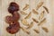 Reishi or lingzhi Mushroom on an old wooden background.top view,flat lay