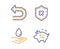 Reject protection, Water care and Undo icons set. Loan percent sign. No security, Aqua drop, Left turn. Vector