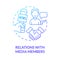 Relations with media members blue gradient concept icon