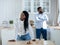 Relationship Crisis. Portraif Of Young Black Couple Standing In Kitchen After Argue