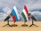Relationship between Hungary and Russia. 3D illustration