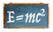 Relativity theory E=mc2 equation mass energy equivalence on blue old grungy vintage wide wooden chalkboard retro blackboard