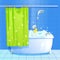 Relax bathroom interior with bath and soap foam bubbles. Vector cartoon iilustration