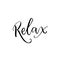 Relax. Black calligraphy word isolated on white background. Yoga class poster, meditation caption.