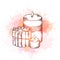 Relax candles. Black and white sketch with hatching. Wax candles with cinnamon sticks, decoration and neon watercolor splashes.