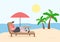 Relax on Chair the Beach and Under the Heat of the Sun While Playing Smartphone and Drinking Cold Drinks Background Vector