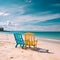 Relax chair Empty sea wave sand sun tropical beach background. Generative Ai