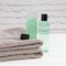 Relax concept beauty products cotton towels square front view