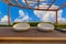 Relax corner on condominium rooftop garden with chairs on blue sky background