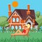 Relax day woman taking sun bath outdoors leisure at summer town house cartoon vector illustration.