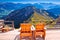 Relax deck chair Swiss Alps panorama,  Pilatus mountain tourist destination