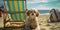 relax dog lazy funny pet sunglasses summer vacation beach chair. Generative AI.