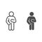 Relax man pose line and solid icon. Man with left hand down and raised hand on the right outline style pictogram on