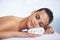 Relax, sleeping and woman at spa with self care, wellness and luxury skin treatment for zen. Calm, cosmetics and young