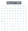 Relax time vector line icons set. Unwind, Recharge, Soothe, Repose, Recline, Tranquilize, Unburden illustration outline