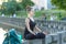 Relax and vajra yoga practicing in city