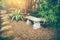 Relaxation corner with intricate granite bench. Vintage effect t