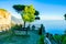 Relaxation place with bench and wonderful panorama, Ravello, Amalfi coast, Italy