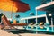 Relaxation by the Pool: Sun Loungers and Umbrellas at a Modern Hotel - Generative AI