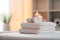 Relaxation and Rejuvenation: Spa Essentials - White Towels and a Burning Candle - Generative AI