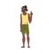 Relaxed African American Man Showing Victory Sign, Lounging Male Character Wearing Sleeveless Tank Top and Shorts Ready