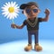 Relaxed black hiphop rapper holding a daisy flower, 3d illustration