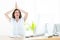 Relaxed businesswoman doing yoga