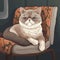 Relaxed Exotic Shorthair Cat in Comfortable Armchair