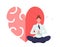 Relaxed Female Character Meditate in Yoga Lotus Pose near Huge Heart Separated on Two Parts Feelings and Brain Iq and Eq