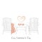 Relaxed home saint valentine`s day illustration. Two outdoor wooden chairs with knitted plaid.