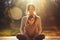 Relaxed mother and daughter embracing tranquility through yoga in their sun-soaked garden