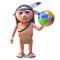 Relaxed native American Indian man plays with a beachball, 3d illustration