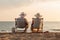 Relaxed Senior Couple Beach Getaway, AI