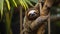 Relaxed sloth hangs lazily from a branch, embodying tranquility in its natural habitat, Ai Generated