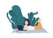 Relaxed woman lying on plaid at park watching video on laptop vector flat illustration. Cute female surfing internet